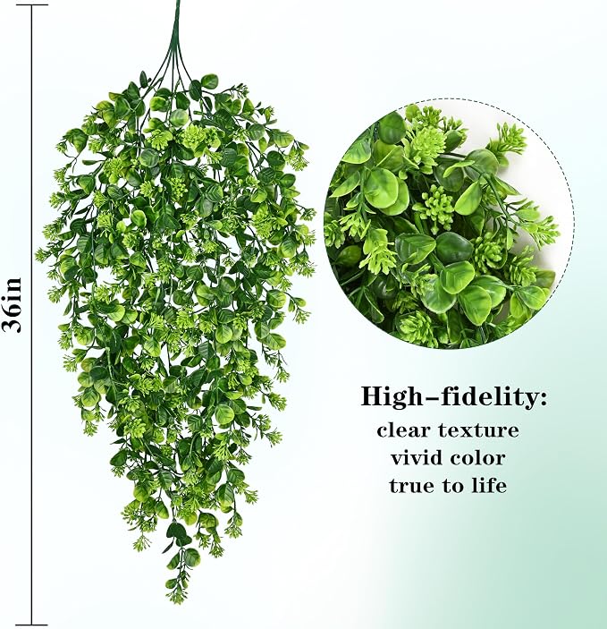 4Pcs Fake Hanging Plants 3ft Fake Plants Vines Greenery | UV Resistant Faux - Image 3
