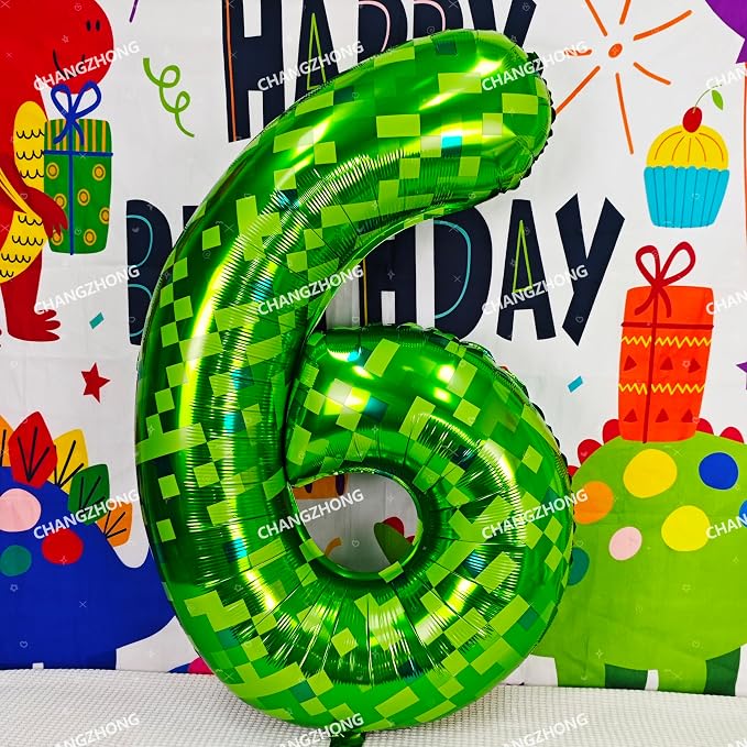 40 inch giant Green pixel miner game number 9 balloon | Large mining theme foil - Image 4