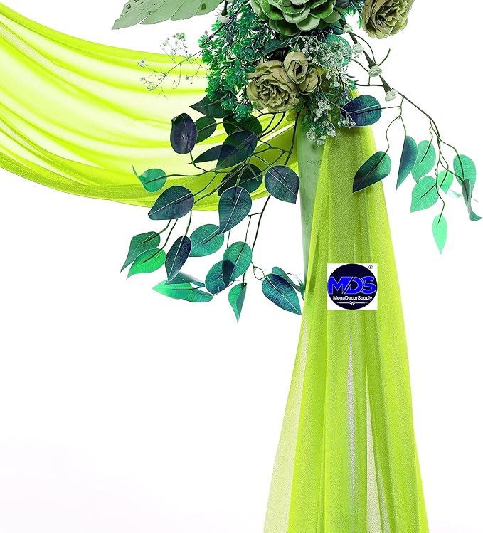 MDS Halloween Chiffon Draping Fabric - 2 Panel, 30" Wide x 40ft Long - Sheer Spooky Arbor & Canopy Drapery for Haunted House Backdrops, Party Ceilings, DIY Costumes & Themed Events - Parrot Green