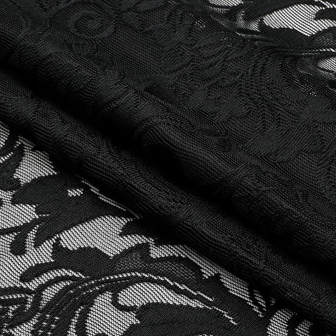 Bujasso Black Lace Sheer Curtains 95 inch Vintage Floral Sheer Window Curtain - Image 4