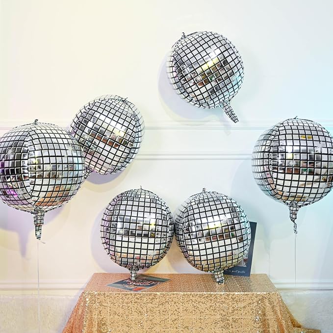 6pcs 22 Inch Silver Disco Ball Balloons, 4d Large Foil Aluminum Balloon - Image 3