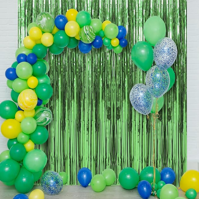 Crosize 2 Pack Green Party Streamers Backdrop, 3.3 x 9.9 ft | Tinsel Foil - Image 3