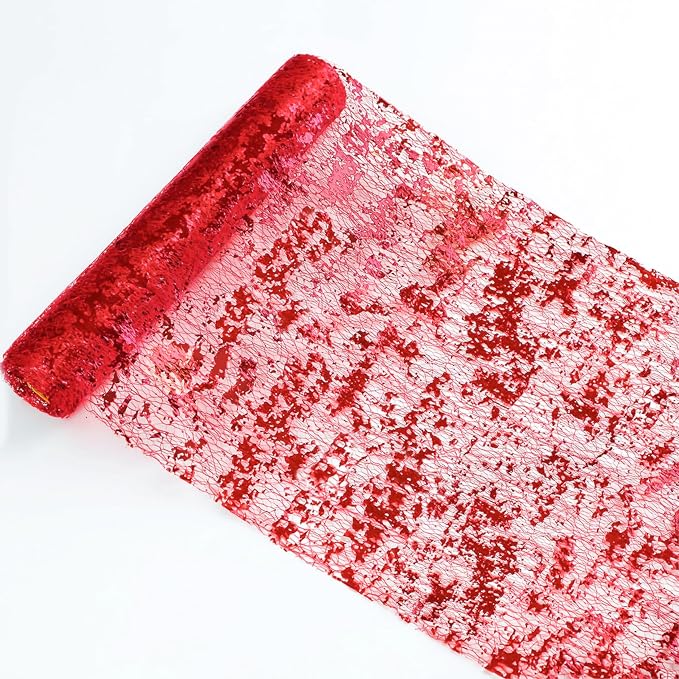 Snowkingdom Red Sparkly Table Runner Sequin Glitter Metallic Foil Mesh Runner - Image 2