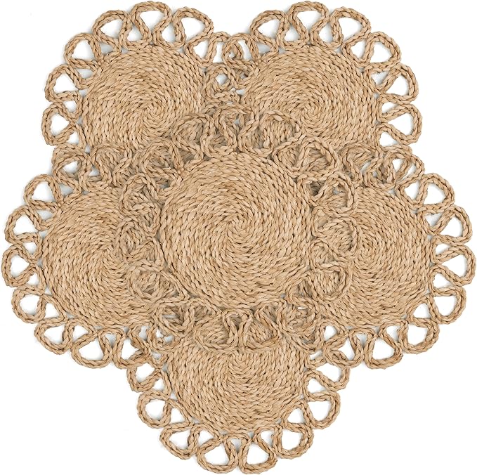 13.8" Corn Husk Woven Round Placemats Set of 6 by DaiVuCrafts