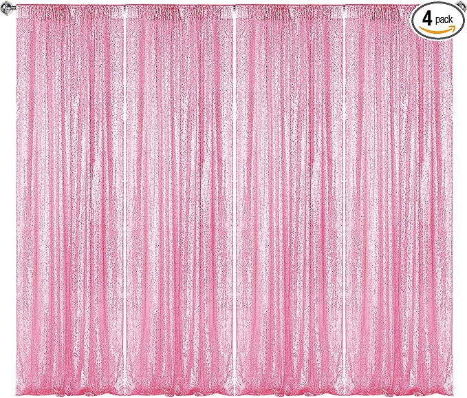Sugargirl Matte Pink Sequin Backdrop Curtain 4 Panels 2FTx8FT Glitter Pink by Sugargirl
