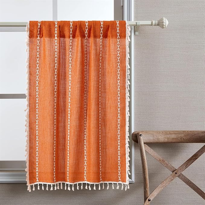 RoomTalks Fall Color Boho Farmhouse Kitchen Curtains 36 Inch Length French - Image 2