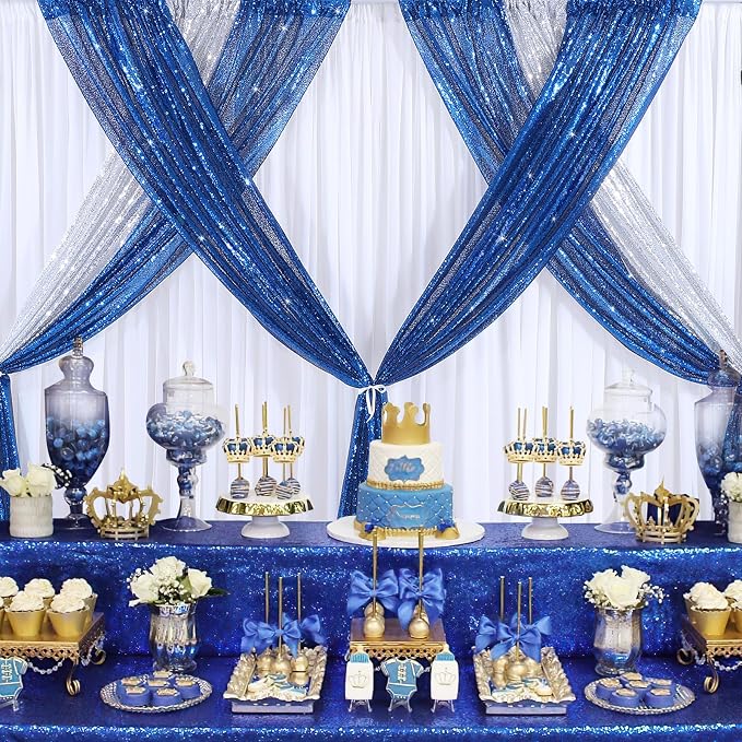 Royal Blue Sequin Backdrop Curtains 2 Pcs 3.3ftx8ft Sparkle Backdrop Fabric | - Image 2