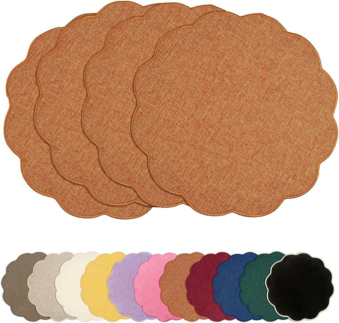 AHHFSMEI Round Faux Linen Placemats Set of 4 Heat Resistant Non-Slip Stain by AHHFSMEI