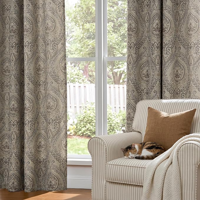 jinchan Grey Damask Curtains 84 Inch Room Darkening Grommet 2 Panels | Blackout - Image 8