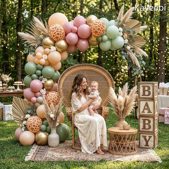 Sage Green Pink Gold Balloons Wild One Birthday Decorations 12inch Light Pink - Image 3
