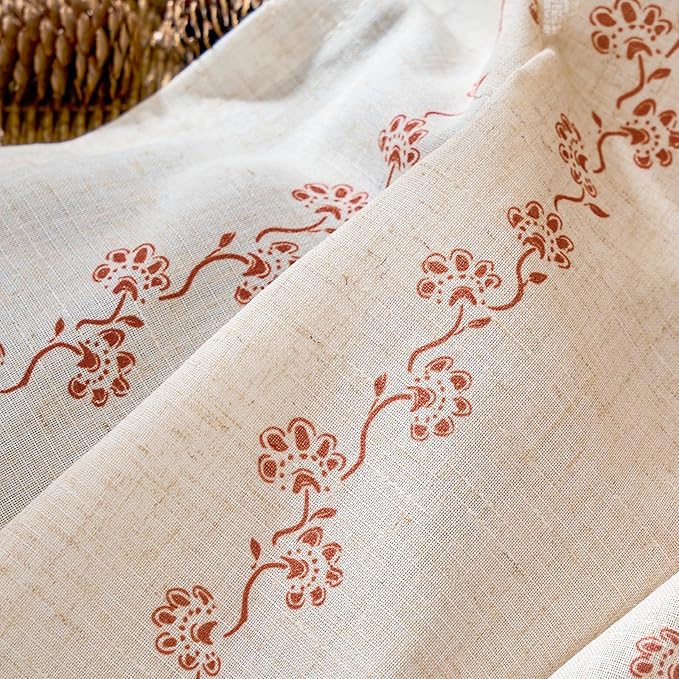 Cathy Linen Floral Curtains for Living Room Terracotta Curtains for Bedroom - Image 3