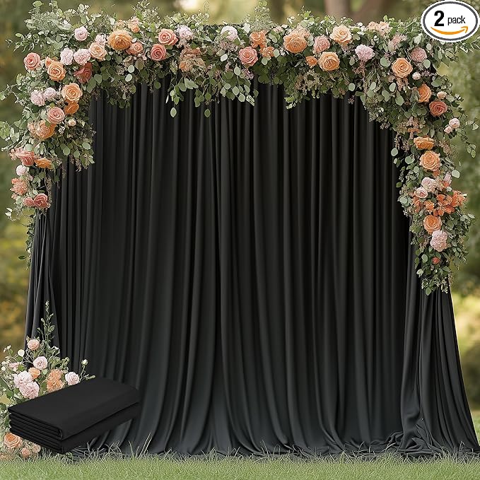 Black Backdrop Curtain for Parties Backdrop Drapes, 4 Panel 5x10FT by Wokceer