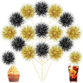 Chinco 100 Pcs Foil Firework Cupcake Toppers Black and Gold Sparkle Tinsel Cake by Chinco