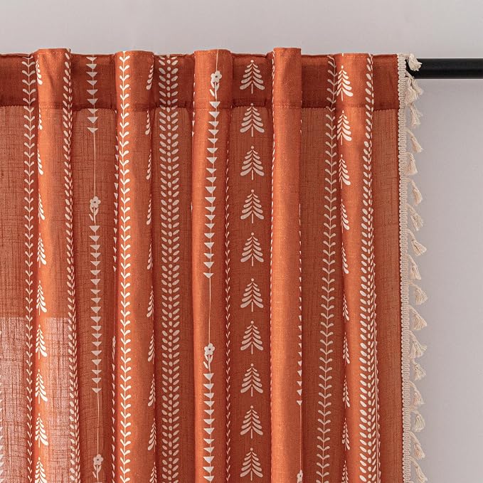 Boho Burnt Orange Curtains 63 Inch Long by MEETSKY