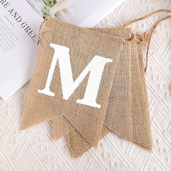 FQTANJU 8 Pcs/Set MR and MRS Burlap Banner, Wedding Hanging Banner - Image 4
