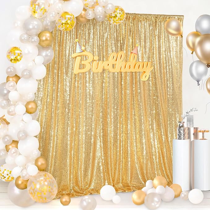 8ft x 8ft Gold Sequin Backdrop Curtain Glitter Photo Booth Backdrop | Sparkly - Image 5