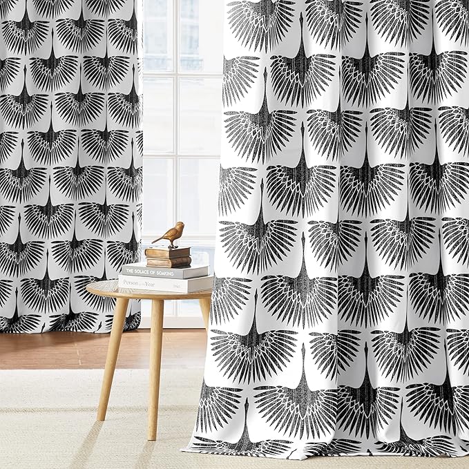 KGORGE Blackout Curtains Bird Pattern Black 52" x 72" 2 Panels by KGORGE