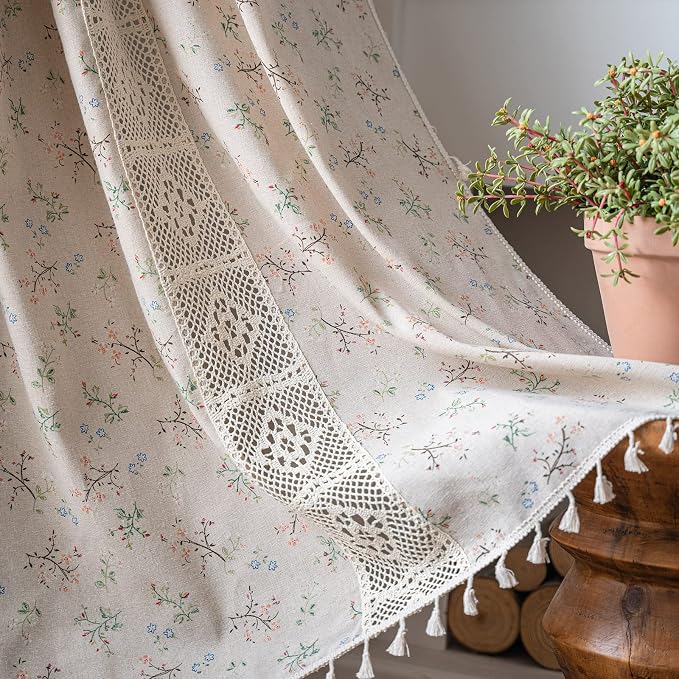 ENJOYBRIDAL Floral Curtains 84 Inch Length 2 Panels Crochet Lace Patchwork by ENJOYBRIDAL