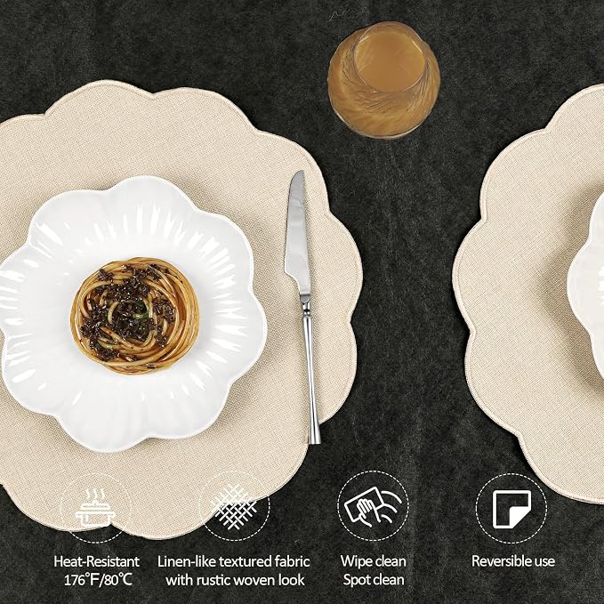 AHHFSMEI Round Faux Linen Placemats Set of 8 Heat Resistant Non-Slip Stain - Image 3