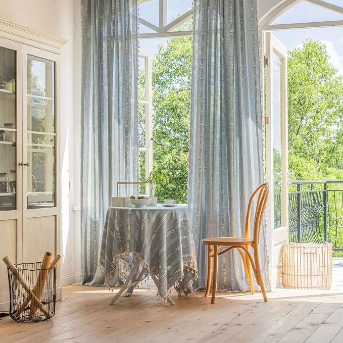 Boho Embroidery Striped Farmhouse Curtains - Image 2