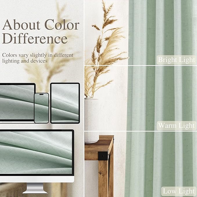 Aqua Green Linen Curtains 108 Inches Long - Image 3