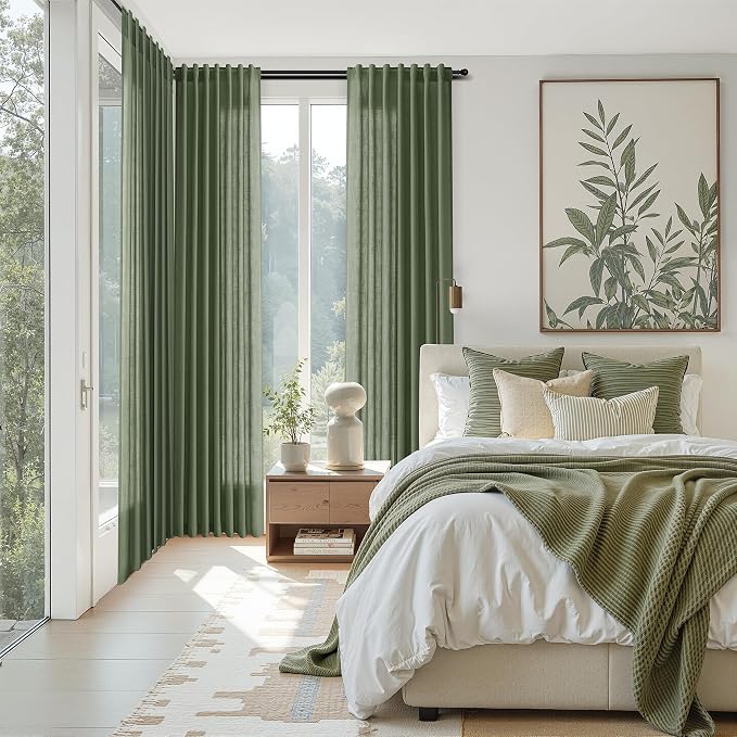 Forest Green Linen Curtains 84 Inch Length 2 Panels Set - Image 7
