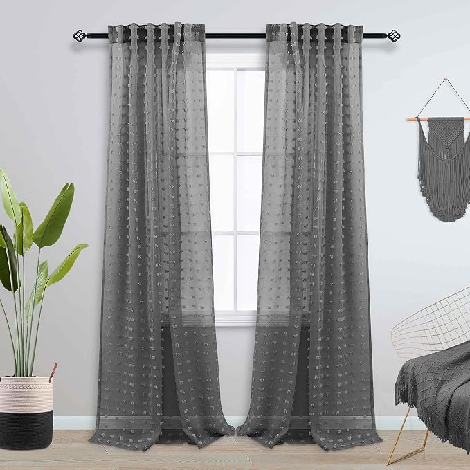 96 Inch Gray Sheer Curtains for Living Room Bedroom 2 Panels Set Back Tab Rod - Image 2