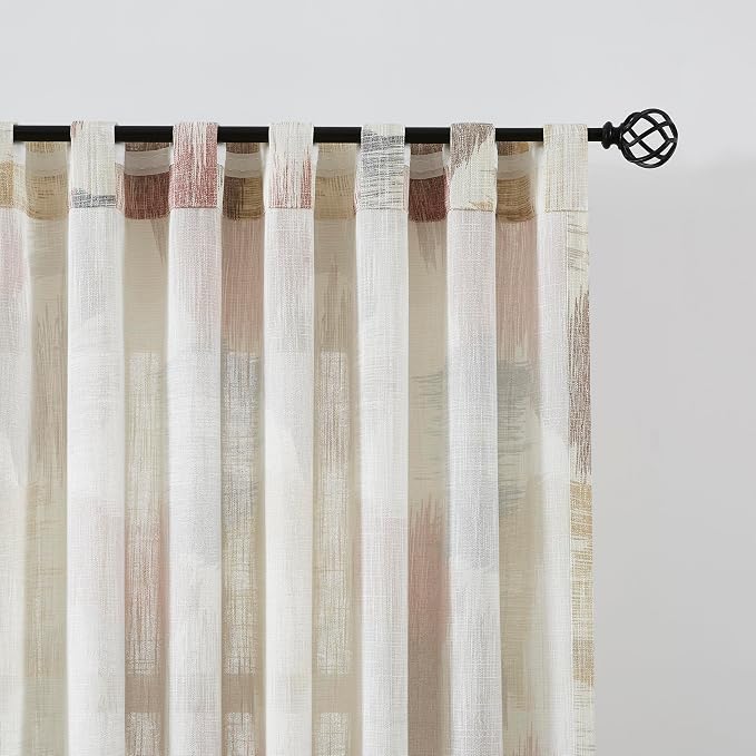 Kayne Studio Red Brown Boho Geo Rod Pocket Semi Sheer Curtains 63 Inch Long | - Image 3