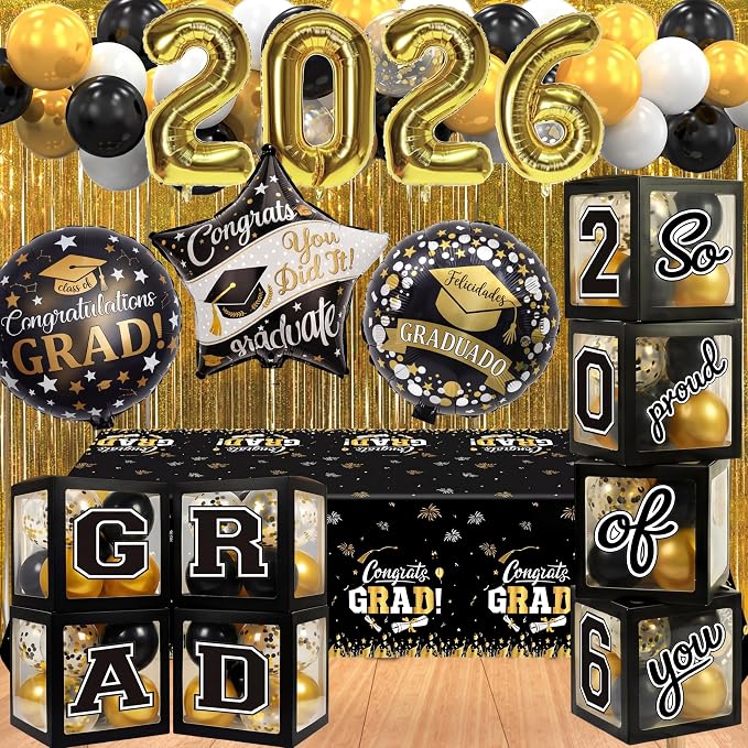 Black and Gold Graduation Decorations Class of 2026 by UJoyant