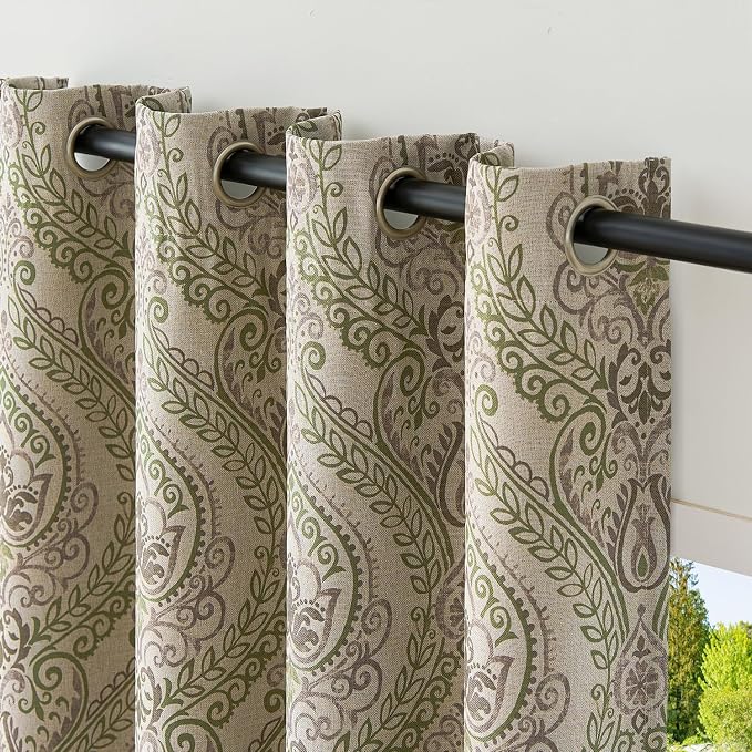 jinchan Sage Green Damask Curtains 96 Inch Room Darkening Grommet 2 Panels | - Image 8