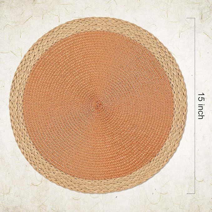 Round Placemats Set of 6, Woven Table Mats, Wide Edge, 15 Inch Diameter - Image 2