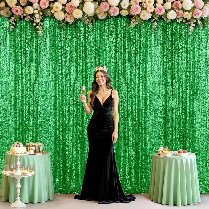 Sugargirl Grass Green Sequin Backdrop Curtain 6 Panels 2FTx8FT Glitter Grass - Image 8