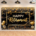 Happy Retirement Backdrop 59x39in Black Gold Party Banner | Washable polyester by Jenlion