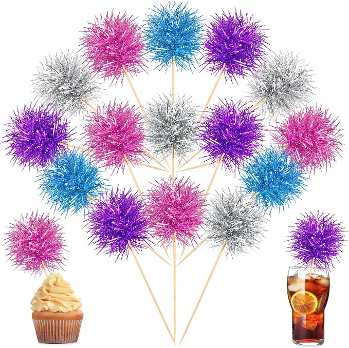 Chinco 100 Pcs Foil Firework Cupcake Toppers Sparkle Tinsel Cake Toppers Cake by Chinco