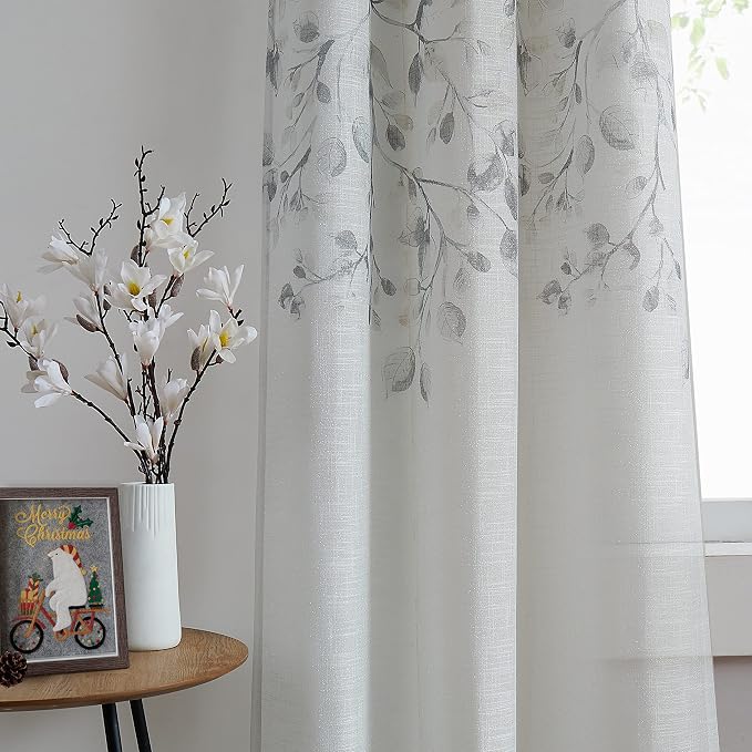 Central Park Leaf Floral Print Metallic Sheer Window Curtain Panel - Image 9
