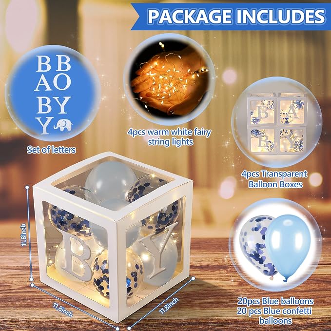 Baby Shower Balloon Box Decorations, 4 Pack Led Fairy String Lights and 40 Pcs - Image 3