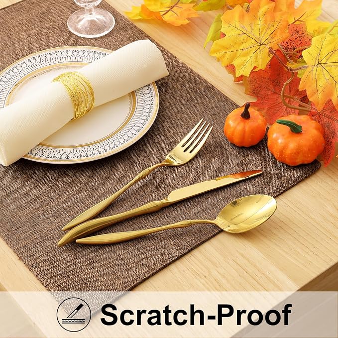 Faux Cotton Linen Placemats Set of 4, Cloth Washable Farmhouse Dining Table Mats - Image 4