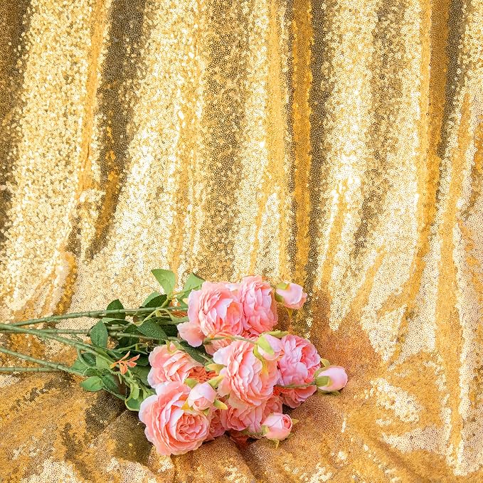 JYFLZQ Gold Sequin Backdrop Curtains 4ft x 6.5ft 1 Panel Glitter Photo Booth - Image 2