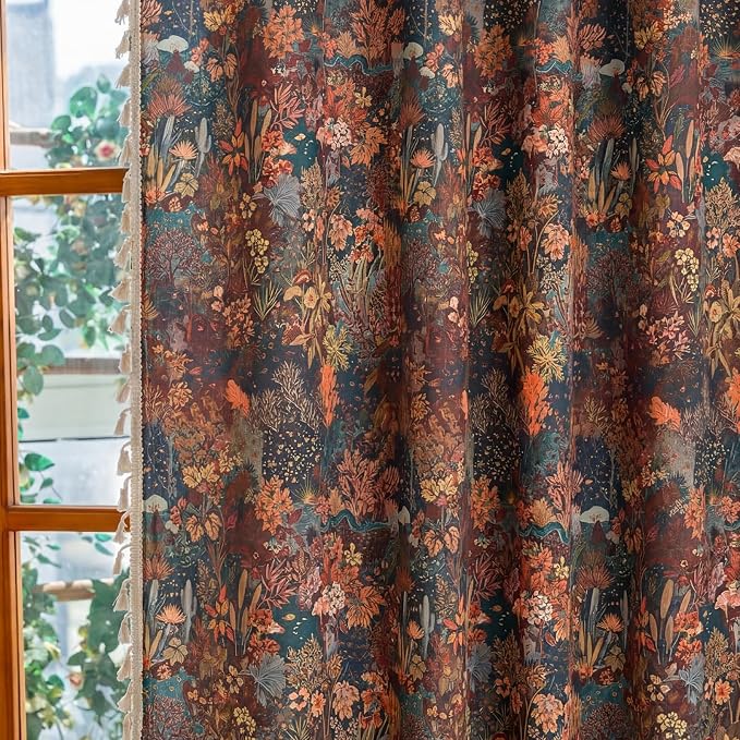 Floral Rod Pocket Semi Sheer 63 Inch Curtains 2 Panel Set - Image 4
