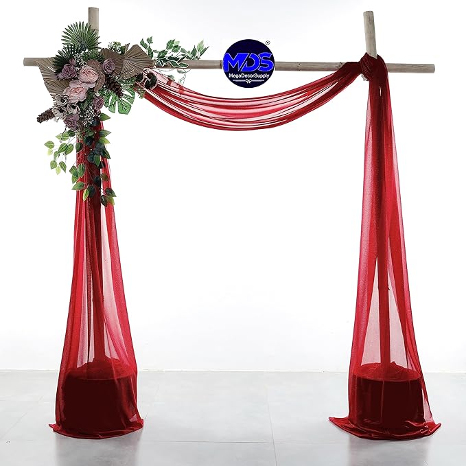 MDS Halloween Chiffon Draping Fabric - 2 Panel, 30" Wide x 50ft Long - Sheer Spooky Arbor & Canopy Drapery for Haunted House Backdrops, Party Ceilings, DIY Costumes & Themed Events - Apple Red