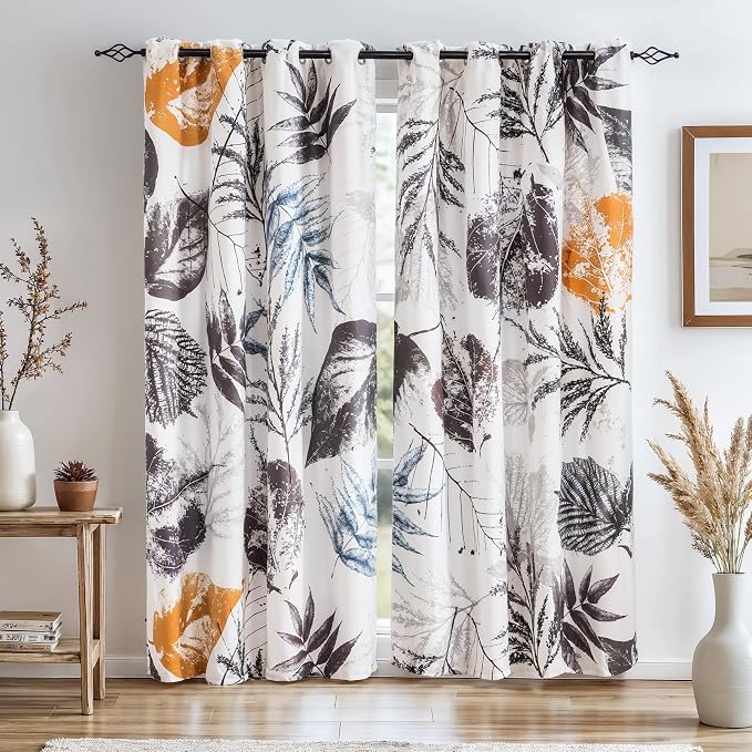 SUBRTEX Boho Leaf Printed Curtains 63 inch Long 2 Panels, Room Darkening - Image 5