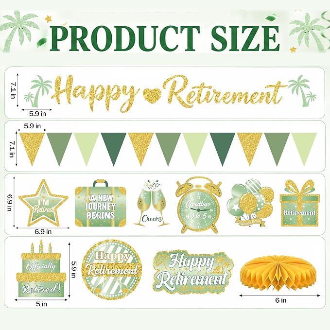 17 Pcs Green Gold Retirement Party Decorations - Image 2