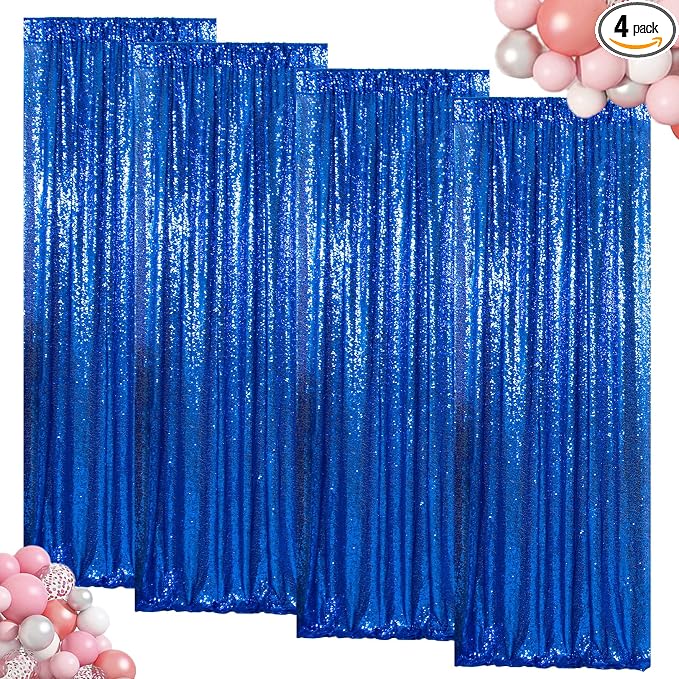 ShinyBeauty Sequin Curtains 4 Panels Royal Blue Sequin Backdrop Shimmer by ShinyBeauty