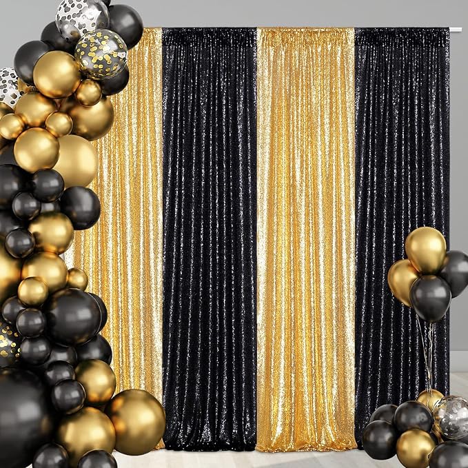 Poise3EHome Black Sequin Backdrop Curtains, 2 Panels 2FTx8FT Glitter Photo - Image 3