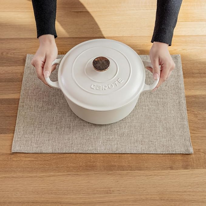 Demetex Linen Placemats Set of 6 Heat Resistant Wipeable Cloth Table Place Mats - Image 4