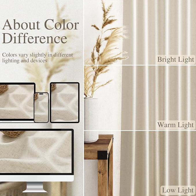 Vanilla Linen Curtains for Living Room 63 Inch Length Luxury Light Filtering - Image 3