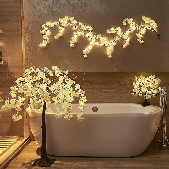 LITBLOOM Cherry Blossom Tree Lights Battery Operated or USB Powered with Timer 18IN 40 Fairy Lights for Wedding Party Table Decoration Inside