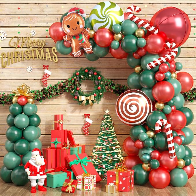 Christmas Balloon Garland Kit, Xmas Candy Cane Gingerbread Windmill Foil by Paready