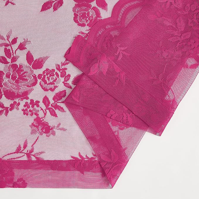 108 Inch Raspberry Lace Curtains Rod Pocket Large 3D Floral Embroidery Semi - Image 7