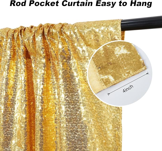 Juya Delight Gold Sequin Backdrop Curtain, 6FTx6FT NO See-Through Glitter Photo - Image 3